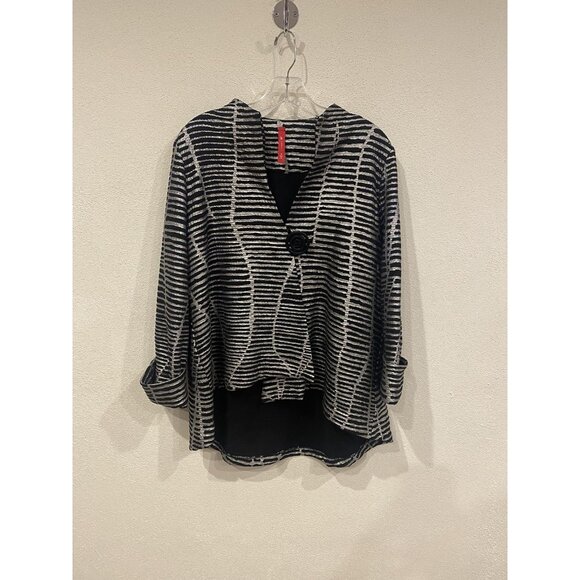 IC by Connie K Jacket Womens Medium Black Stripe Crinkle Single Button Made USA - Picture 1 of 3